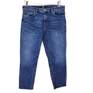 Hudson Jeans Size 31 34X25 Blue Nico Cropped Straight Leg Raw Frayed Hem Stretch